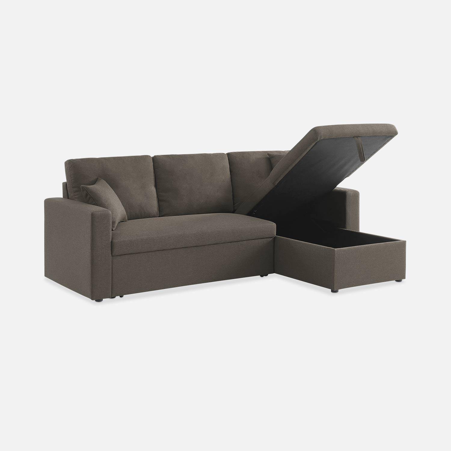 Bruine stoffen bedbank met chaise longue en opbergruimte - IDA - 3-zits, omkeerbare hoeksalon, opbergruimte, zetelbed Photo7