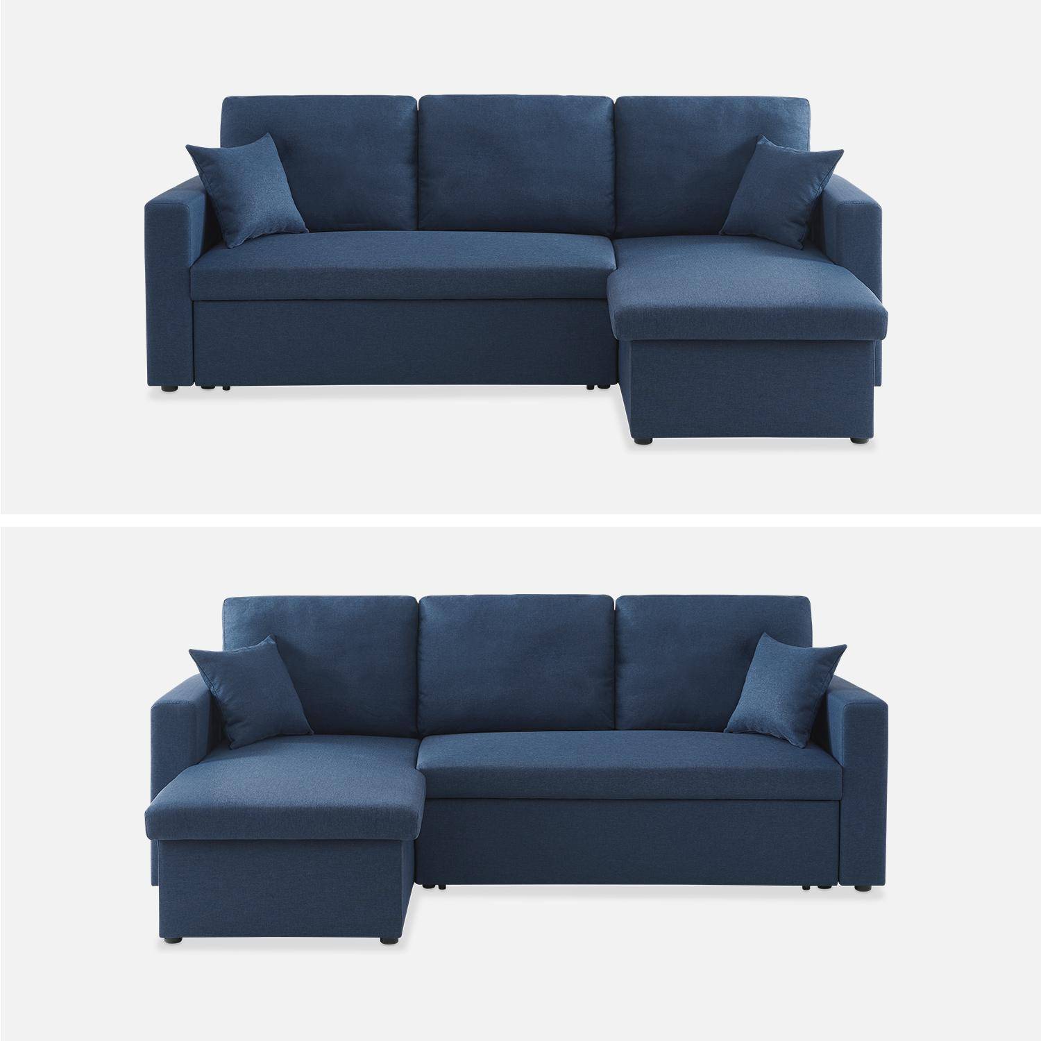 Canapé d'angle convertible en tissu bleu - IDA - 3 places, fauteuil d'angle réversible coffre rangement lit modulable  Photo6