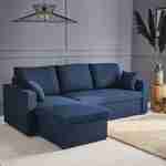 Canapé d'angle convertible en tissu bleu - IDA - 3 places, fauteuil d'angle réversible coffre rangement lit modulable  Photo1