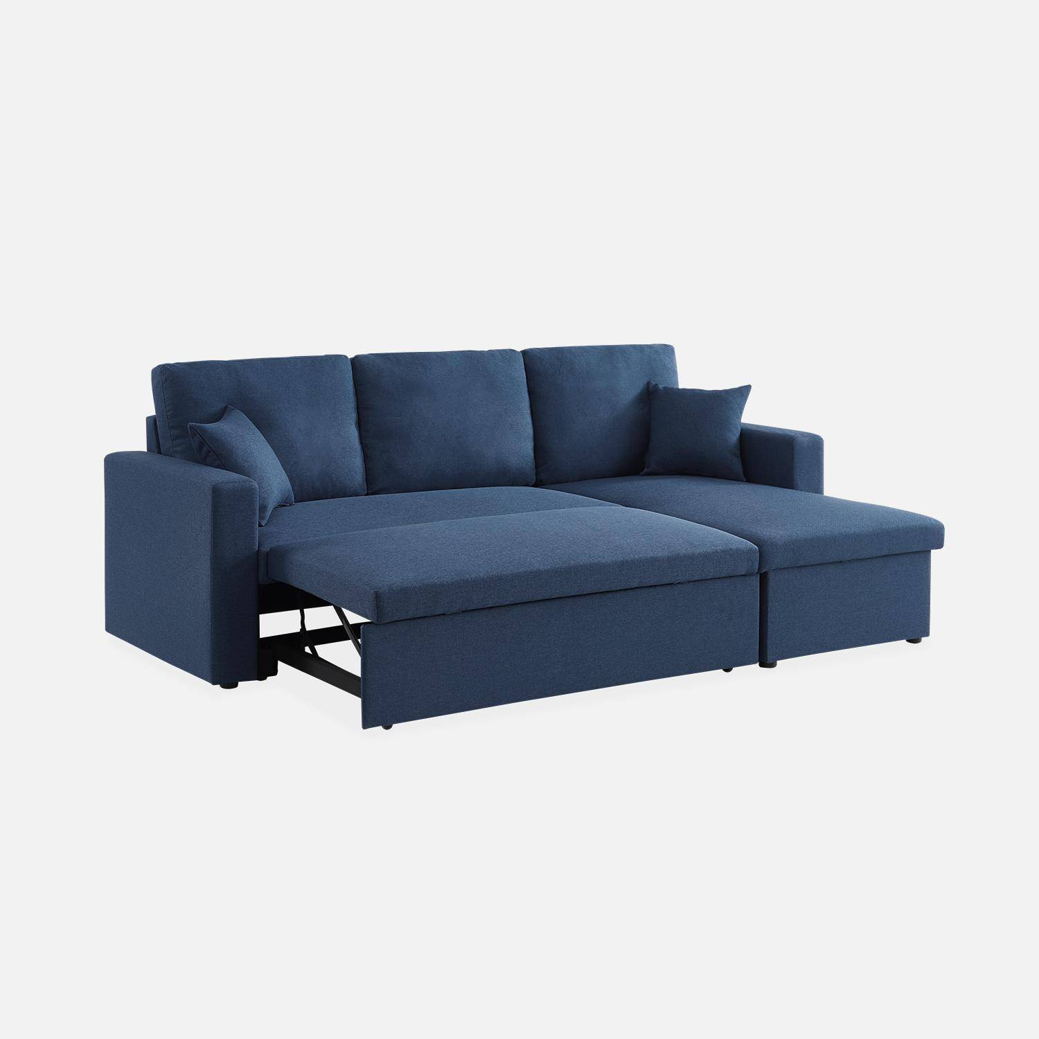 Canapé d'angle convertible en tissu bleu - IDA - 3 places, fauteuil d'angle réversible coffre rangement lit modulable  Photo6