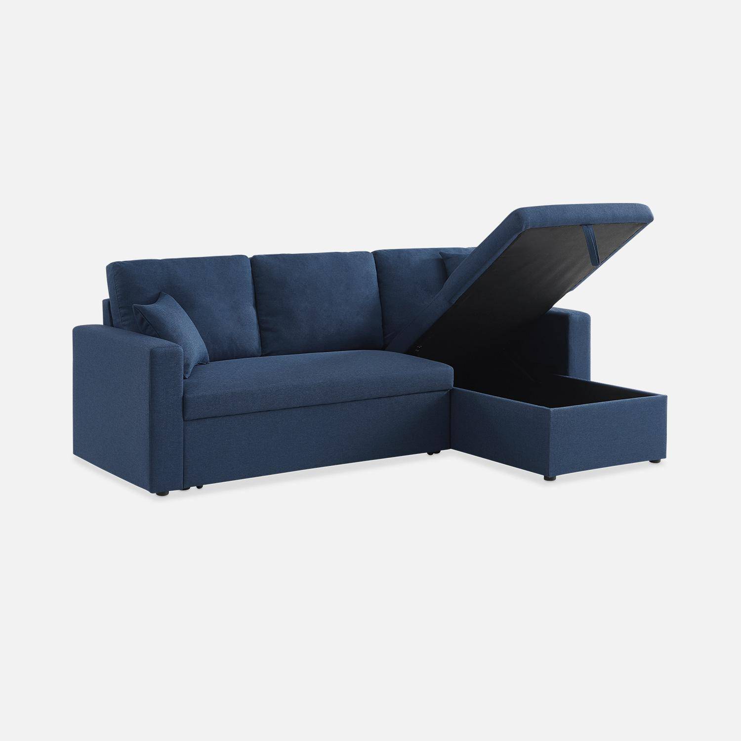 Canapé d'angle convertible en tissu bleu - IDA - 3 places, fauteuil d'angle réversible coffre rangement lit modulable  Photo5