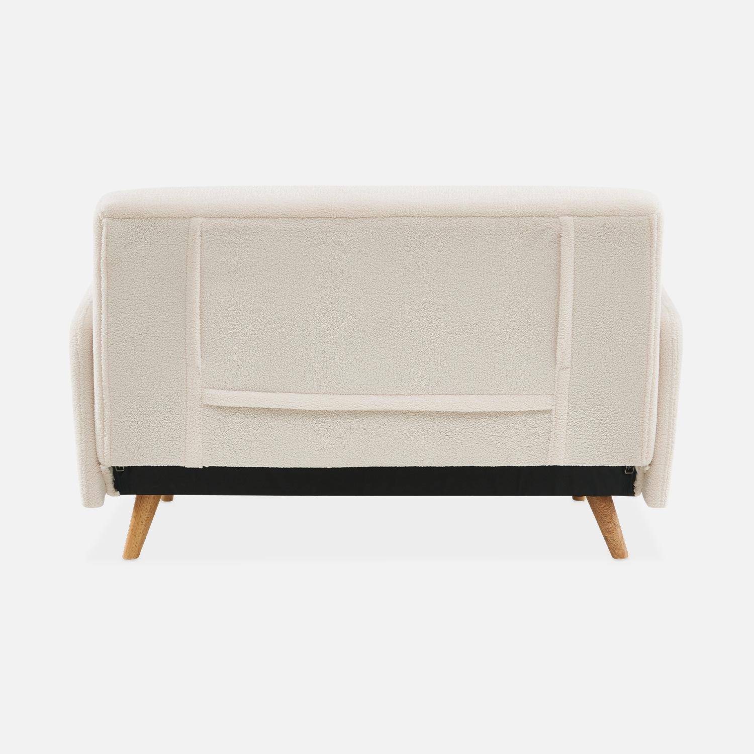 Sofá cama escandinavo de 2 plazas - Panam - patas de madera, rizos blancos, asiento de banco, respaldo reclinable Photo6