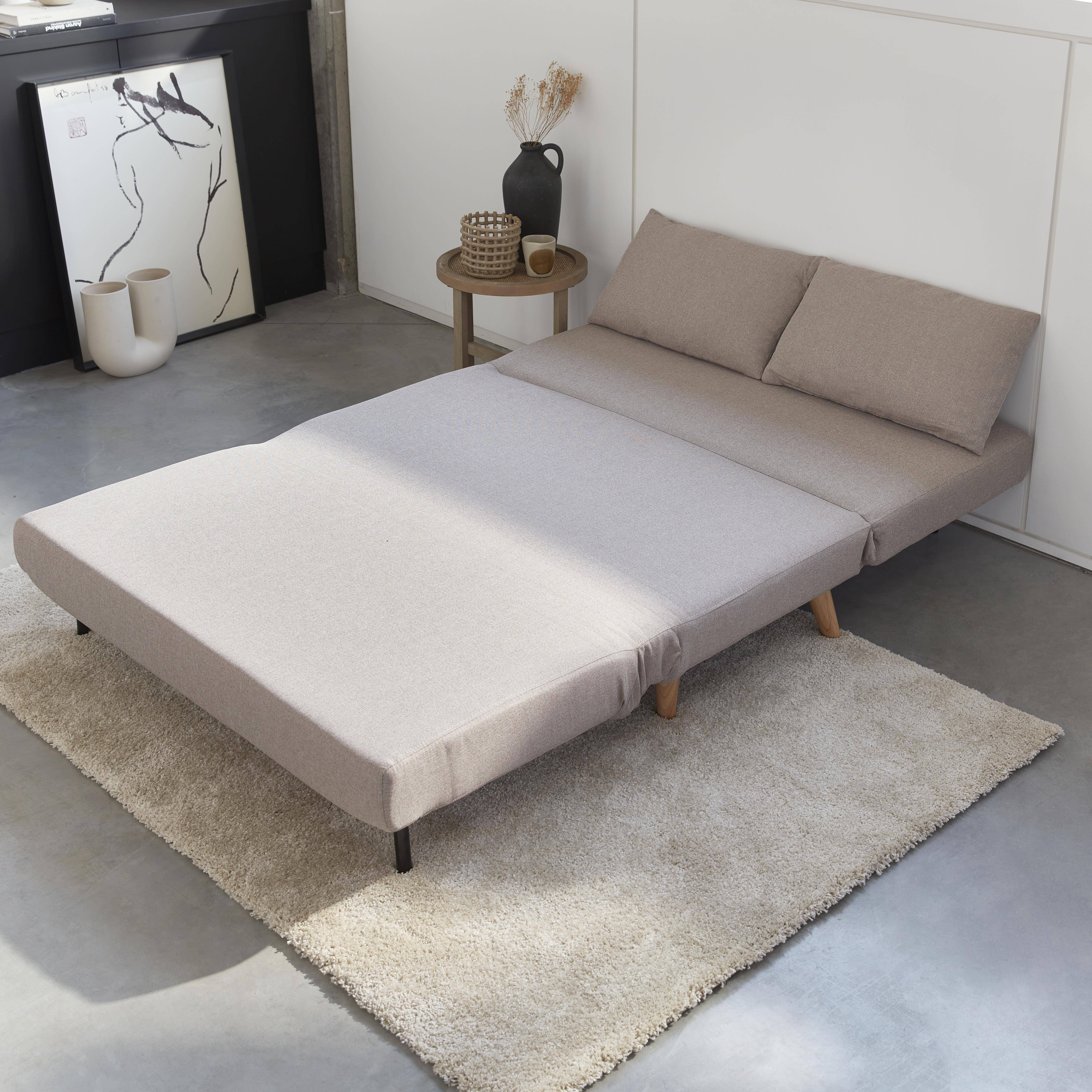 Sofá cama de tela - Guesta - Escandinavo de 2 plazas, patas de madera oscura, beige, asiento corrido, respaldo reclinable Photo2