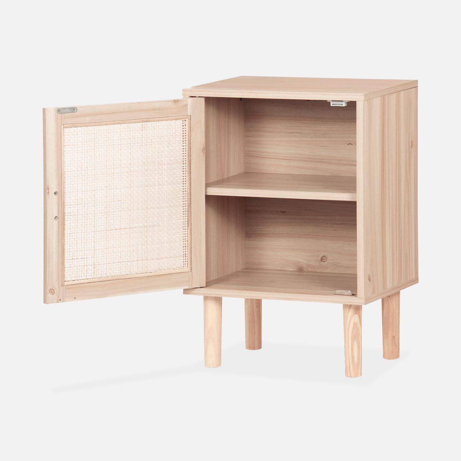 Set van 2 nachtkastjes met webbing en houtlook, 40x30x58cm, 2 compartimenten, 1 deur, rechte poten Photo6