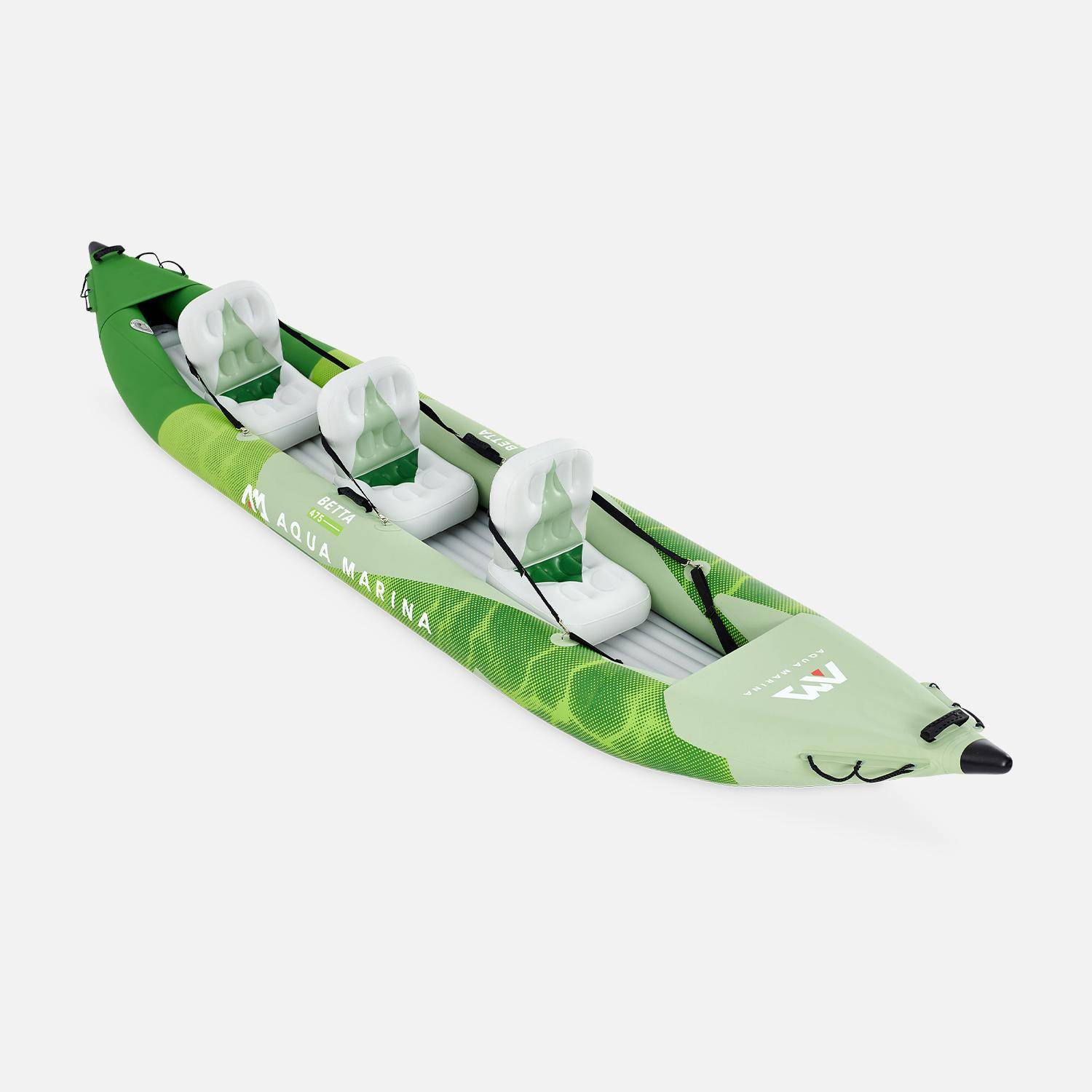 Canoë kayak Betta 3P gonflable trois places 15’7" avec pompe haute pression, sac de rangement et doubles pagaies Photo4