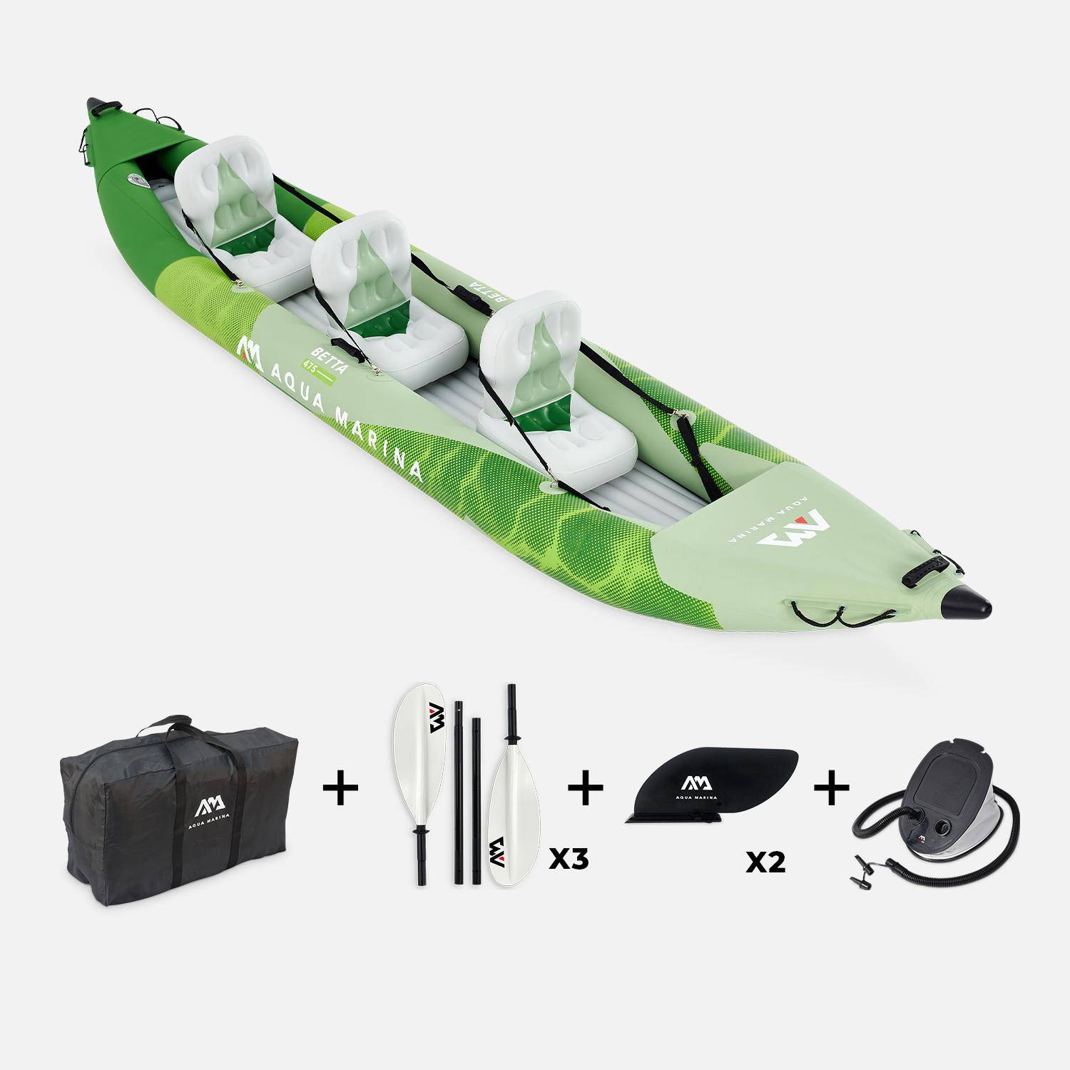 Canoë kayak Betta 3P gonflable trois places 15’7" avec pompe haute pression, sac de rangement et doubles pagaies Photo3