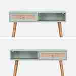 Console en cannage 100x29x81cm  -  Bohème -  Vert céladon, 1 tiroir,1 espace de rangement, pieds scandinaves décor bois, 1 poignée Photo3