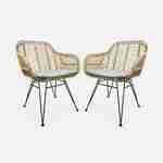 Lot de 2 fauteuils en rotin naturel et métal, coussin beige - Cahya Photo3