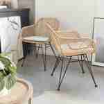 Lot de 2 fauteuils en rotin naturel et métal, coussin beige - Cahya Photo2