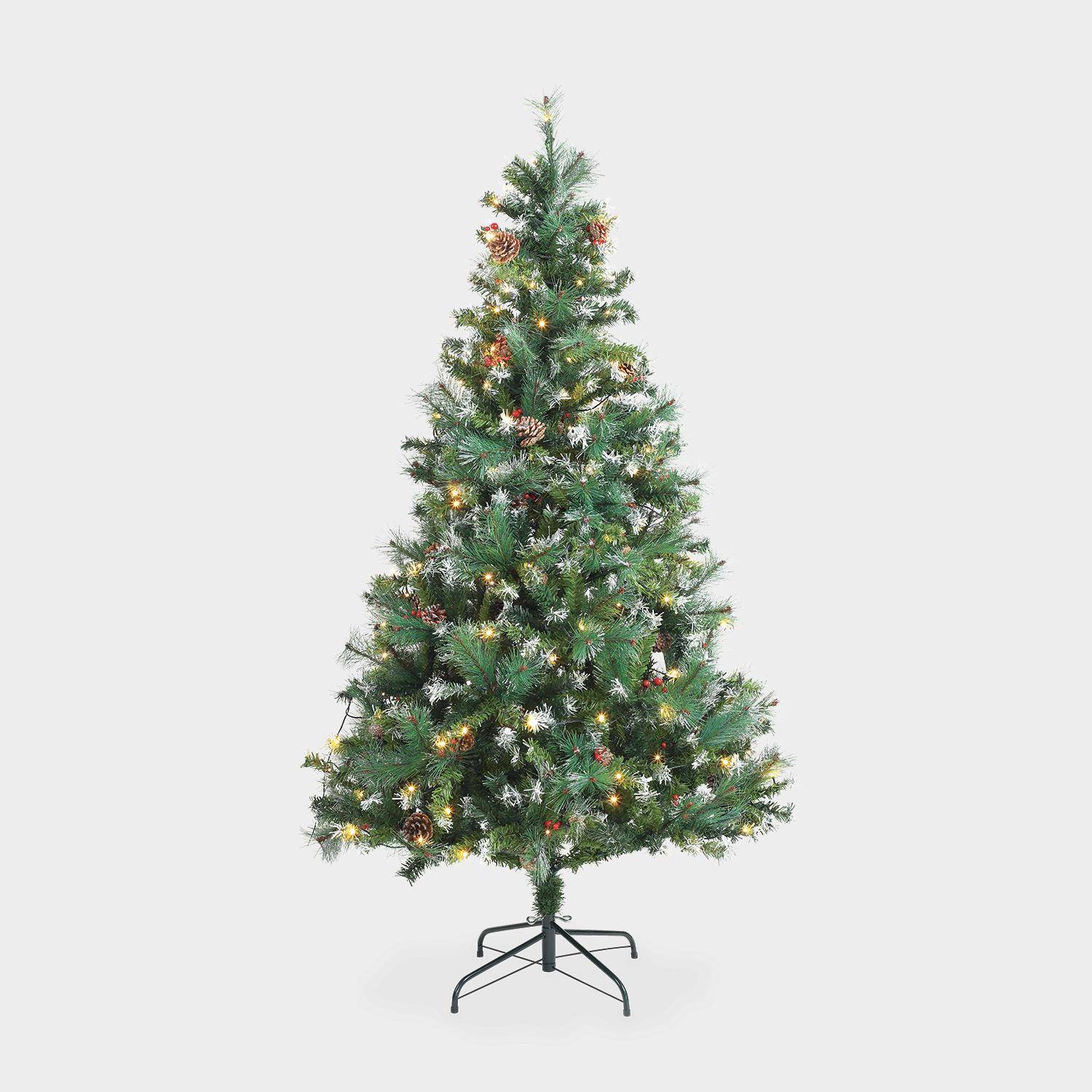 Sapin de Noël artificiel Deluxe de 180 cm avec guirlande lumineuse, décorations et pied inclus Photo3