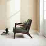 Sessel Grüner Samtkord, Füße aus wengefarbigem Hevea-Holz, 1-sitzig gerade fest, skandinavische Zirkelbeine, solides Holzgestell Photo2