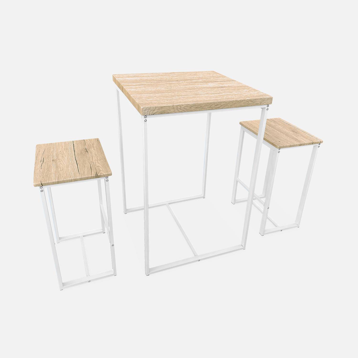 Conjunto de mesa alta quadrada - Loft - com 2 bancos de bar, decoração em aço e madeira, embutido, design Photo3