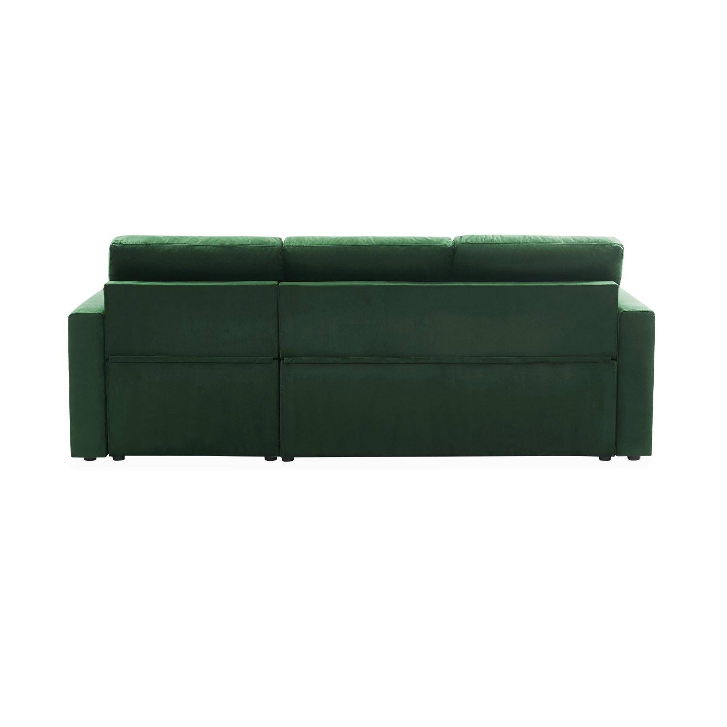 Canapé d'angle convertible en velours vert anglais 3 places, fauteuil d'angle réversible coffre rangement lit modulable  Photo7