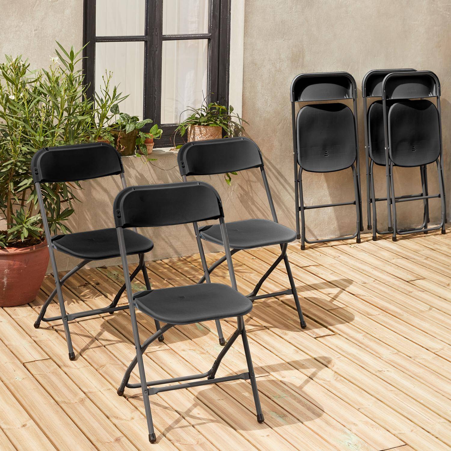  Chaises pliantes - Fiesta - 6 chaises latérales en plastique et métal gris foncé Photo2