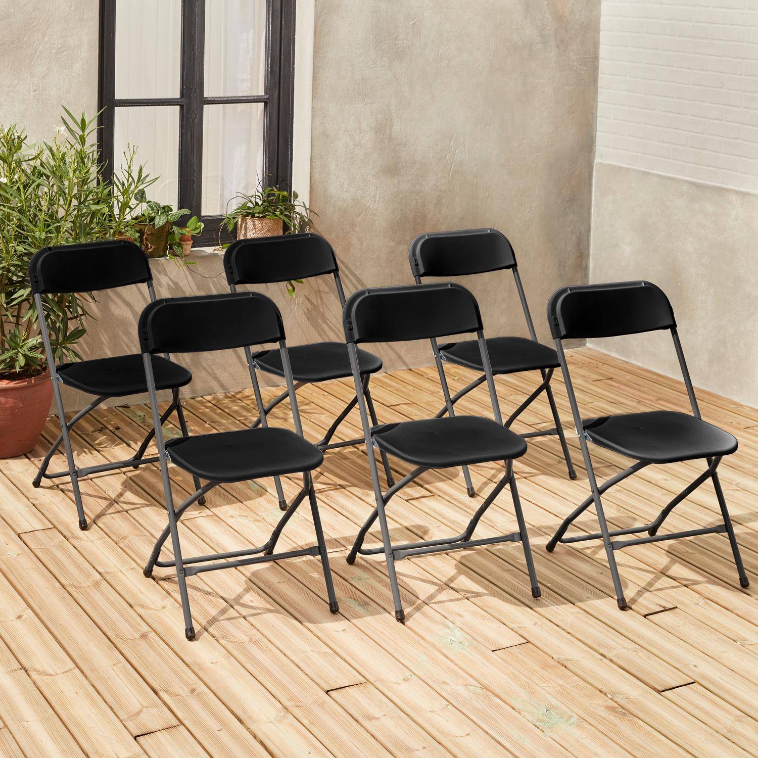  Chaises pliantes - Fiesta - 6 chaises latérales en plastique et métal gris foncé Photo1