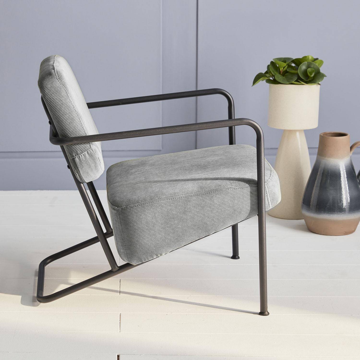Lot de 2 fauteuils - Stina - en velours côtelé gris, 62 x 76 x 76,5cm Photo2