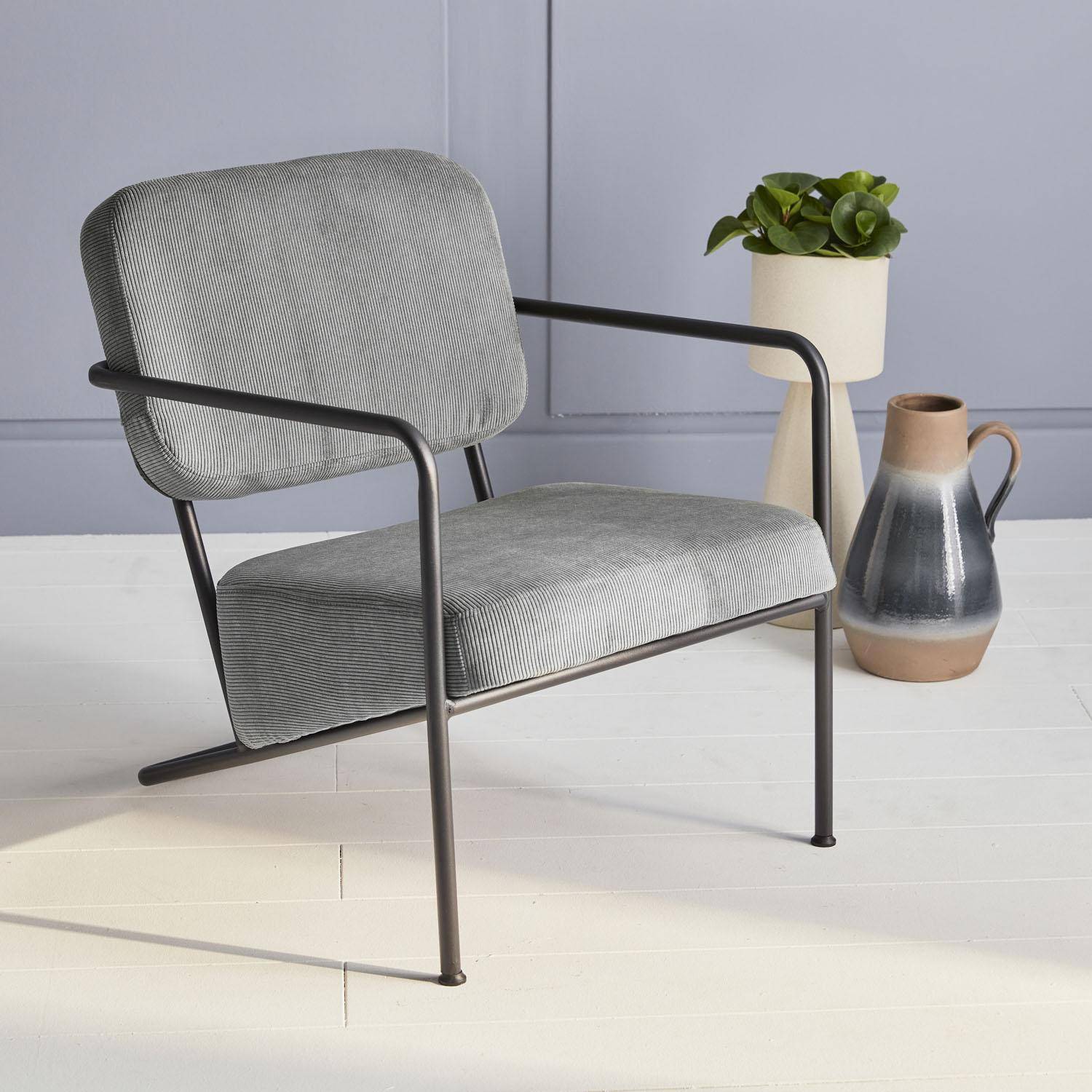Lot de 2 fauteuils - Stina - en velours côtelé gris, 62 x 76 x 76,5cm Photo1