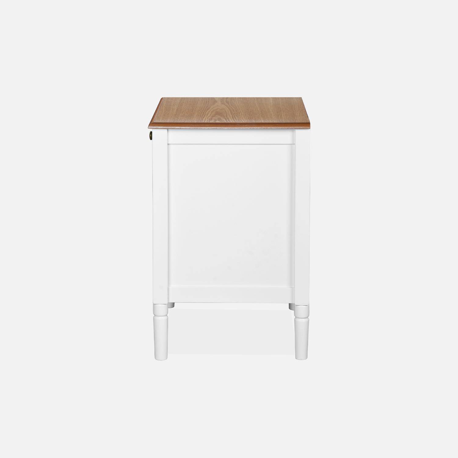Table de chevet en placage frêne, blanc et bois, pieds en pin, 1 tiroir et 1 niche Photo6