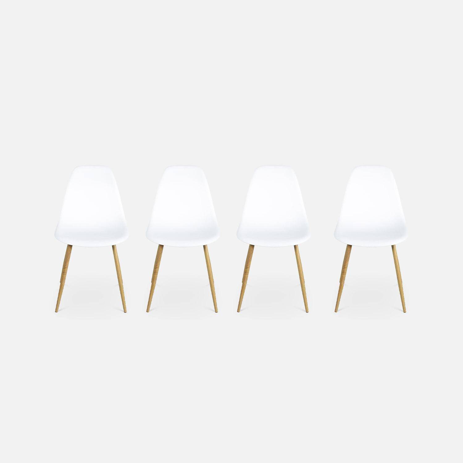Table à manger rectangulaire métal et décor bois + 4 chaises scandinaves blanches Photo2
