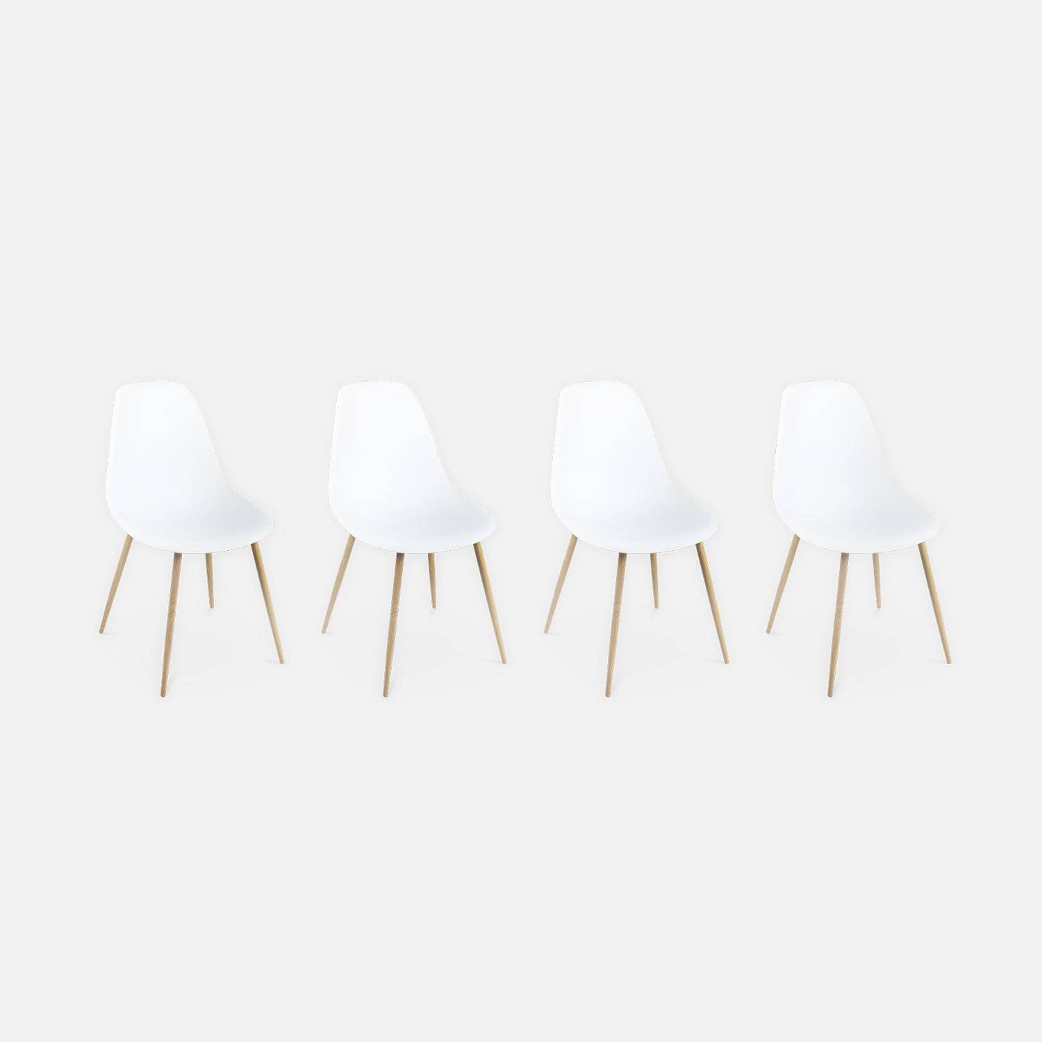 Table à manger rectangulaire métal et décor bois + 4 chaises scandinaves blanches Photo7