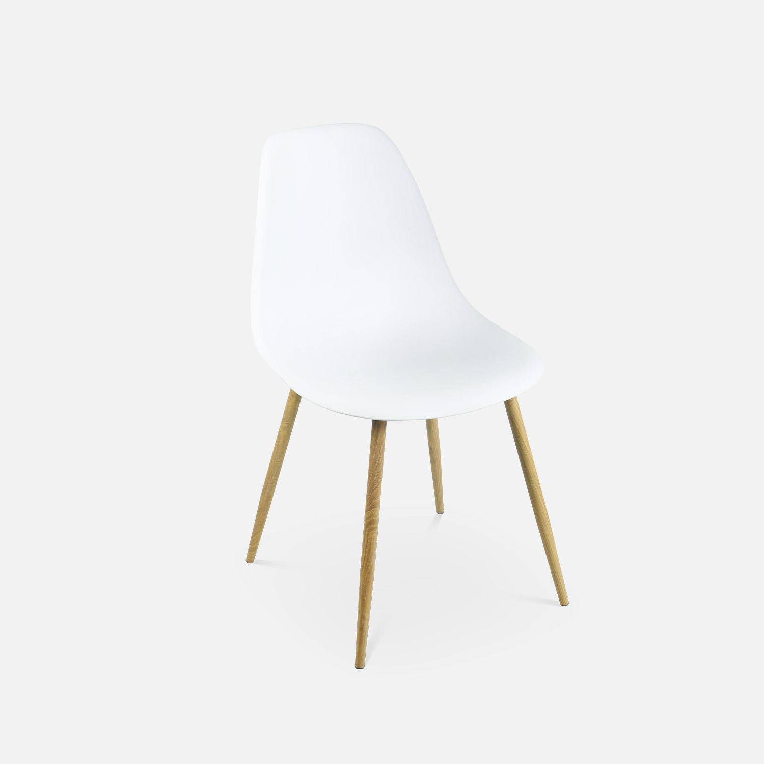 Table à manger rectangulaire métal et décor bois + 4 chaises scandinaves blanches Photo3