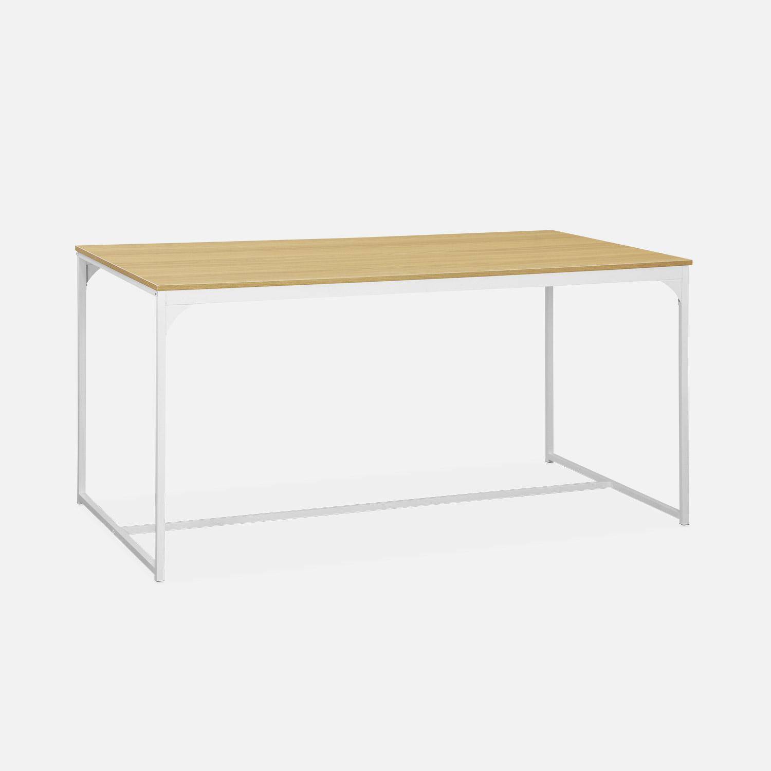 Table à manger rectangulaire métal et décor bois + 4 chaises scandinaves blanches Photo6