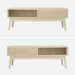 Table basse couleur naturelle, Linear, décor bois rainuré,  pieds compas, 2 niches, 1 tiroir,  L 110 x l 59 x H 39cm Photo5