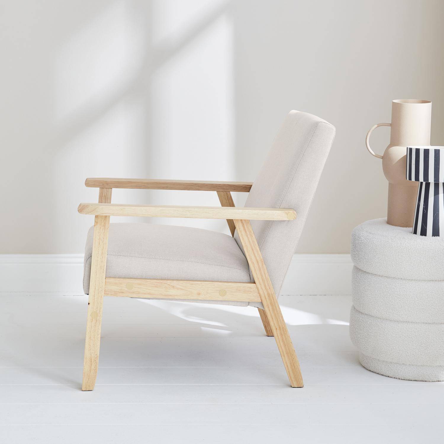 Skandinavischer Sessel aus Holz und Stoff, Creme, Isak, B 64 x T 69,5 x H 73cm Photo2