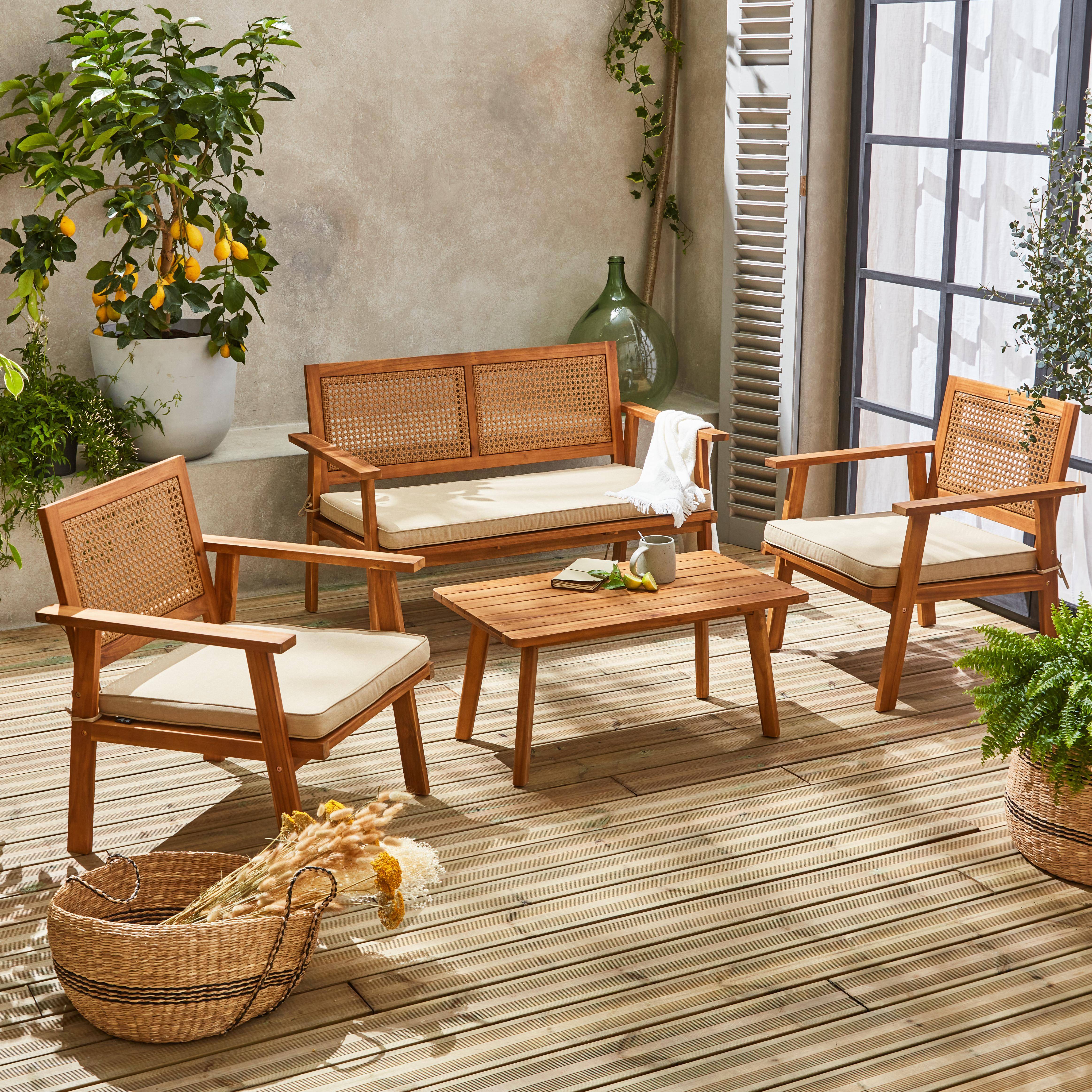 Ensemble de meubles de jardin, Bohémia, osier rond, canapé 2 places, 2 fauteuils, 1 table basse 117x64x74 cm Photo1