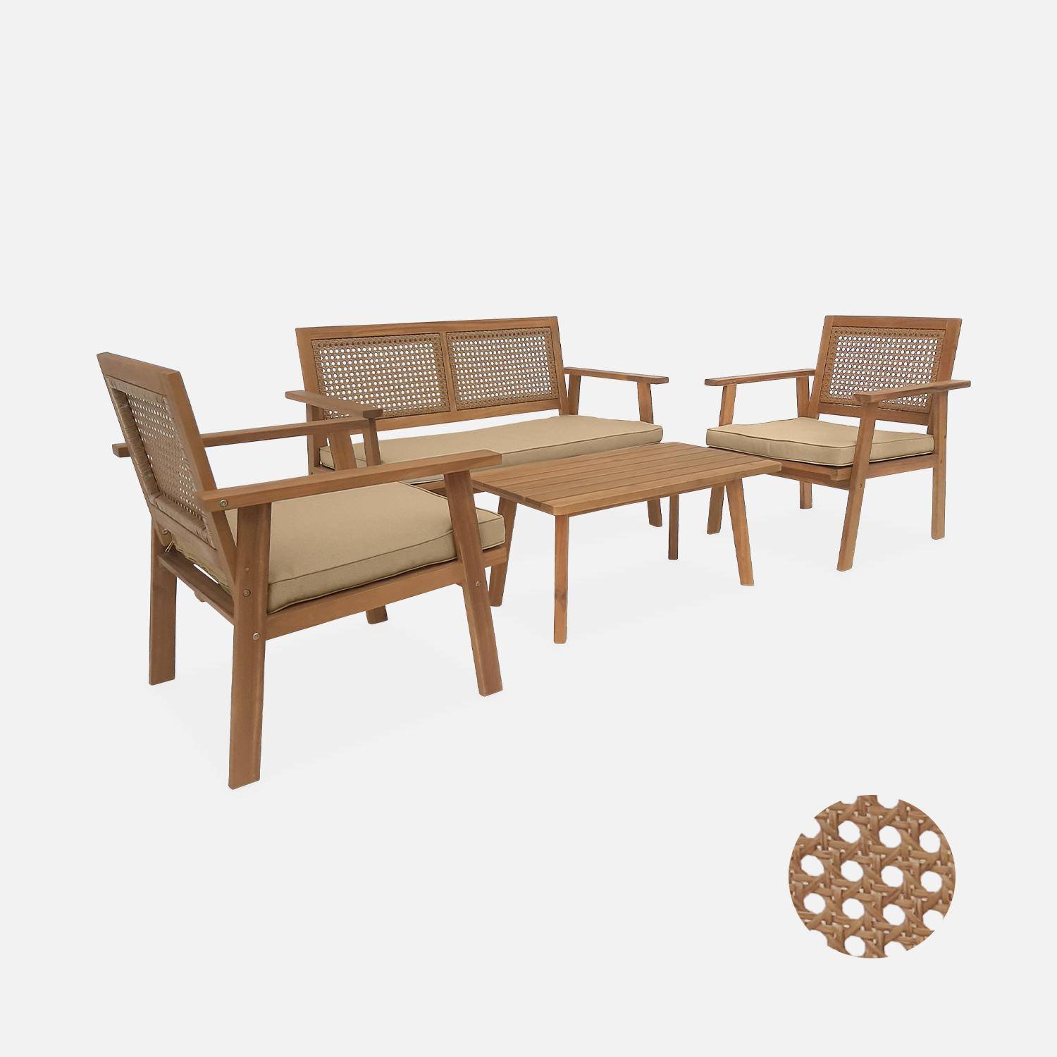 Ensemble de meubles de jardin, Bohémia, osier rond, canapé 2 places, 2 fauteuils, 1 table basse 117x64x74 cm Photo3