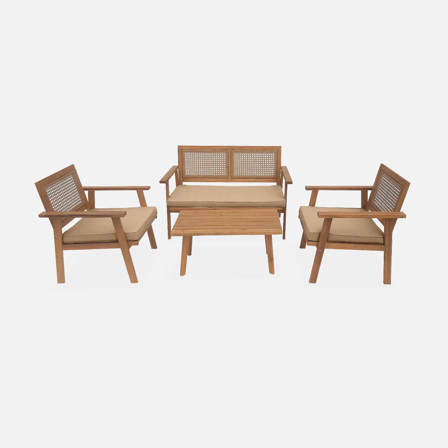 Ensemble de meubles de jardin, Bohémia, osier rond, canapé 2 places, 2 fauteuils, 1 table basse 117x64x74 cm Photo4