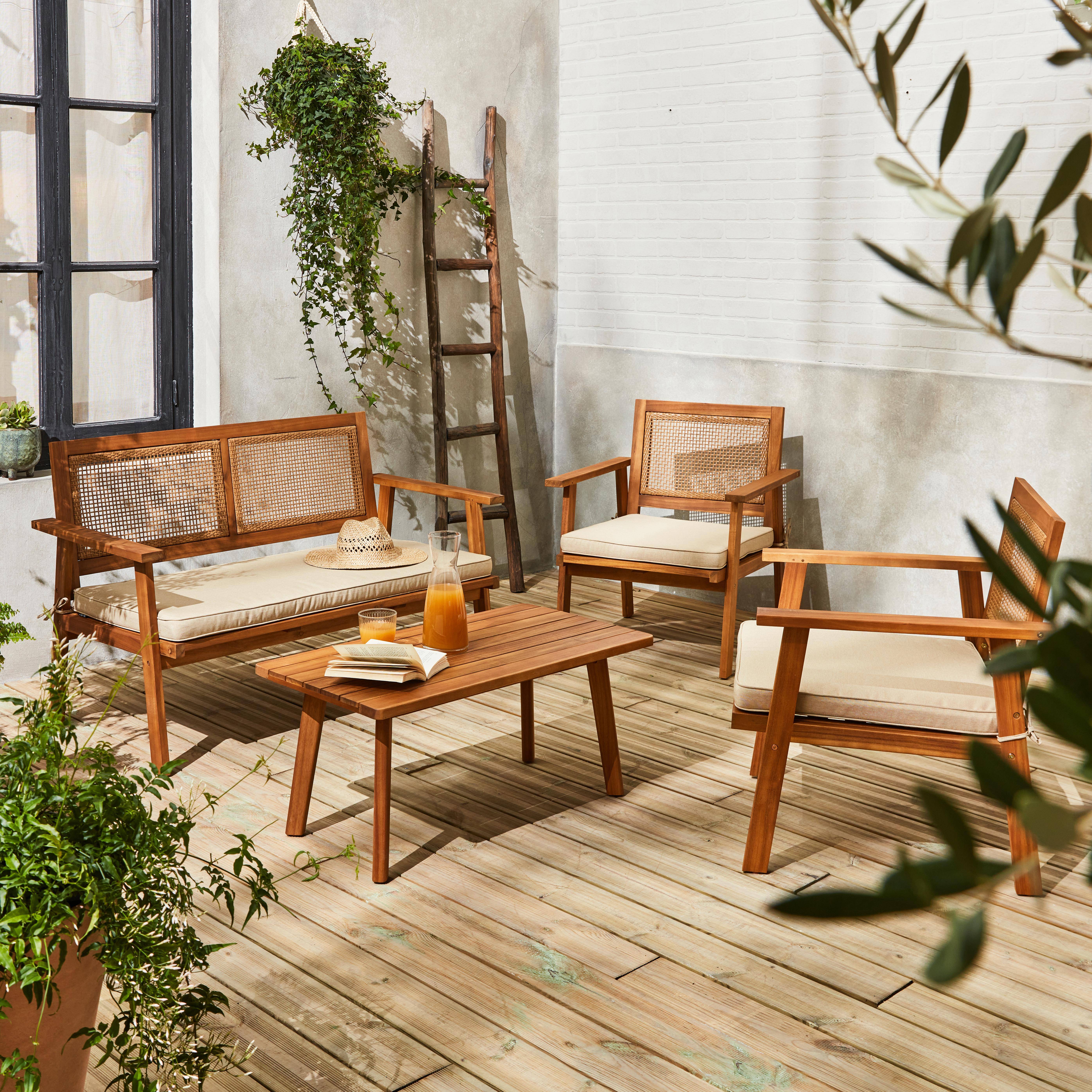 Ensemble de meubles de jardin, Bohémia, osier carré, canapé 2 places, 2 fauteuils, 1 table basse 117x64x74 cm Photo1