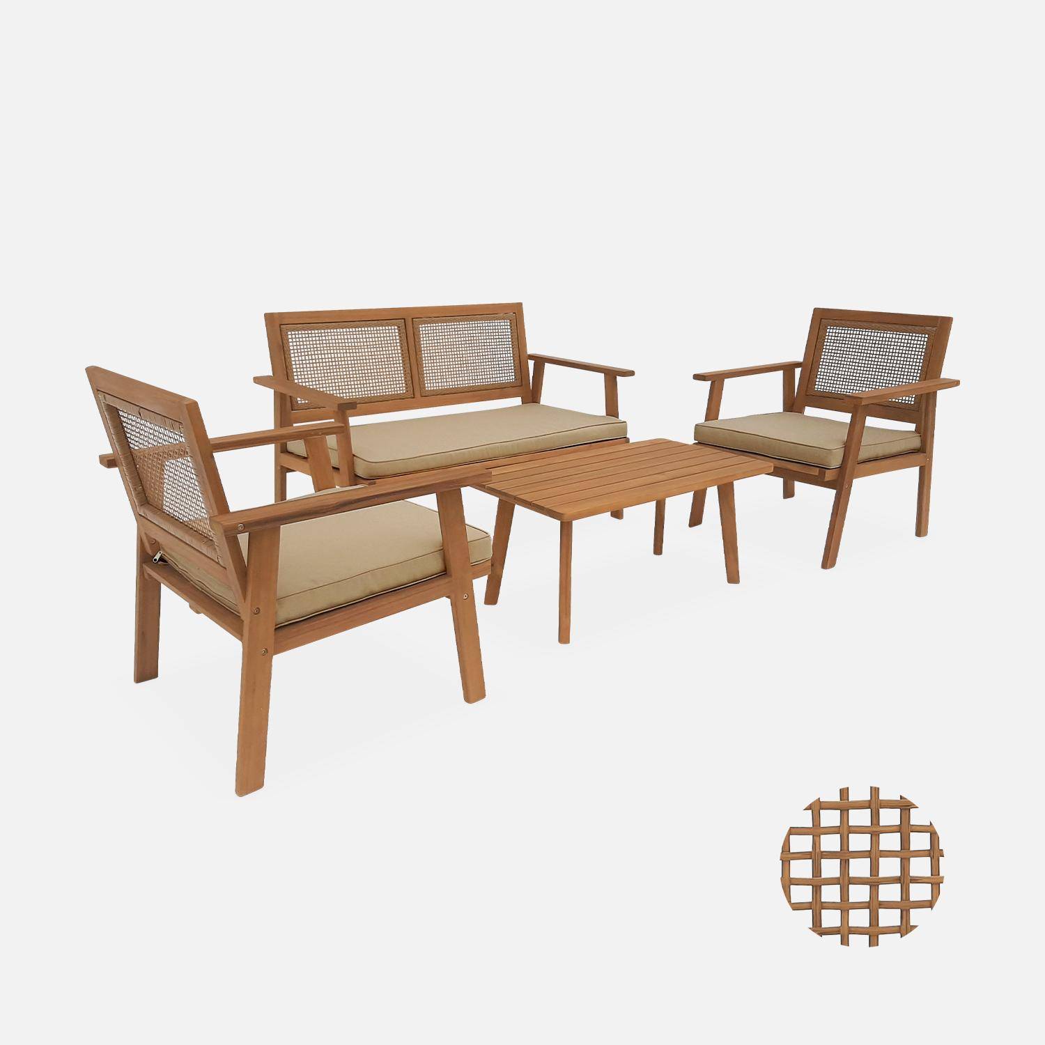 Ensemble de meubles de jardin, Bohémia, osier carré, canapé 2 places, 2 fauteuils, 1 table basse 117x64x74 cm Photo3