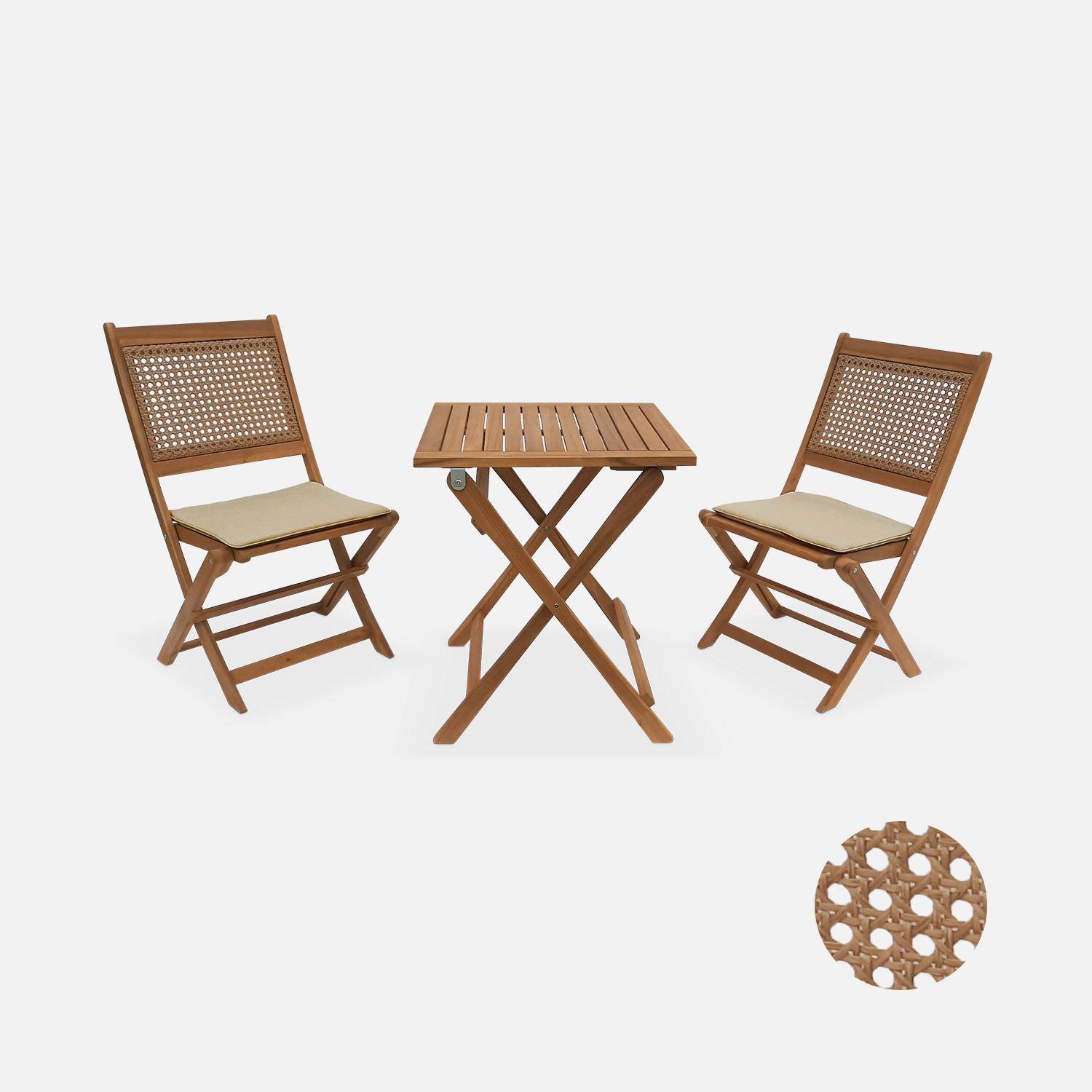 Table de jardin bistrot cannage rond 2 places, Bohémia, 1 table, 2 chaises 60x60x72 cm Photo1