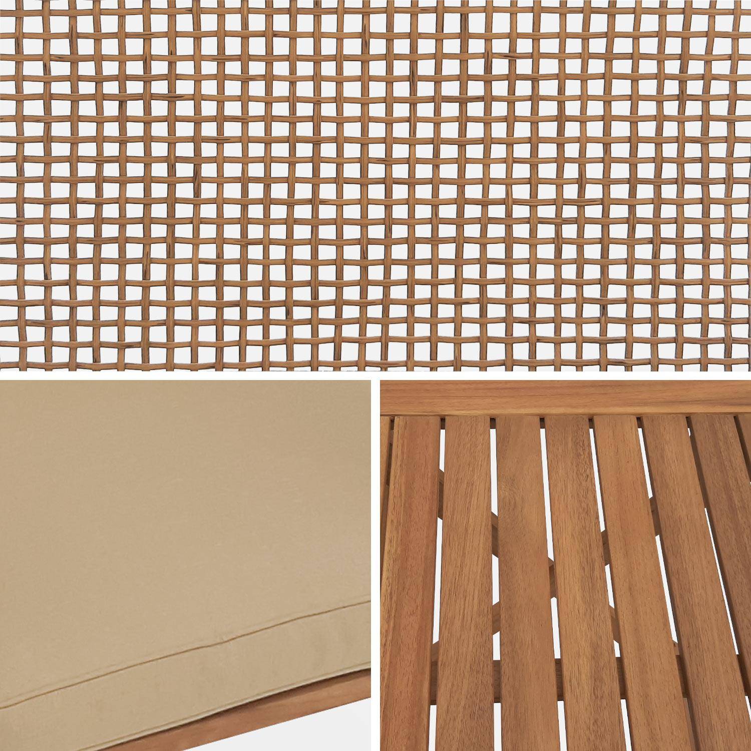 Bistro tuintafel met vierkante rieten zitting voor 2, acacia FSC licht geborsteld hout, 1 tafel, 2 stoelen 60x60x72 cm Photo9