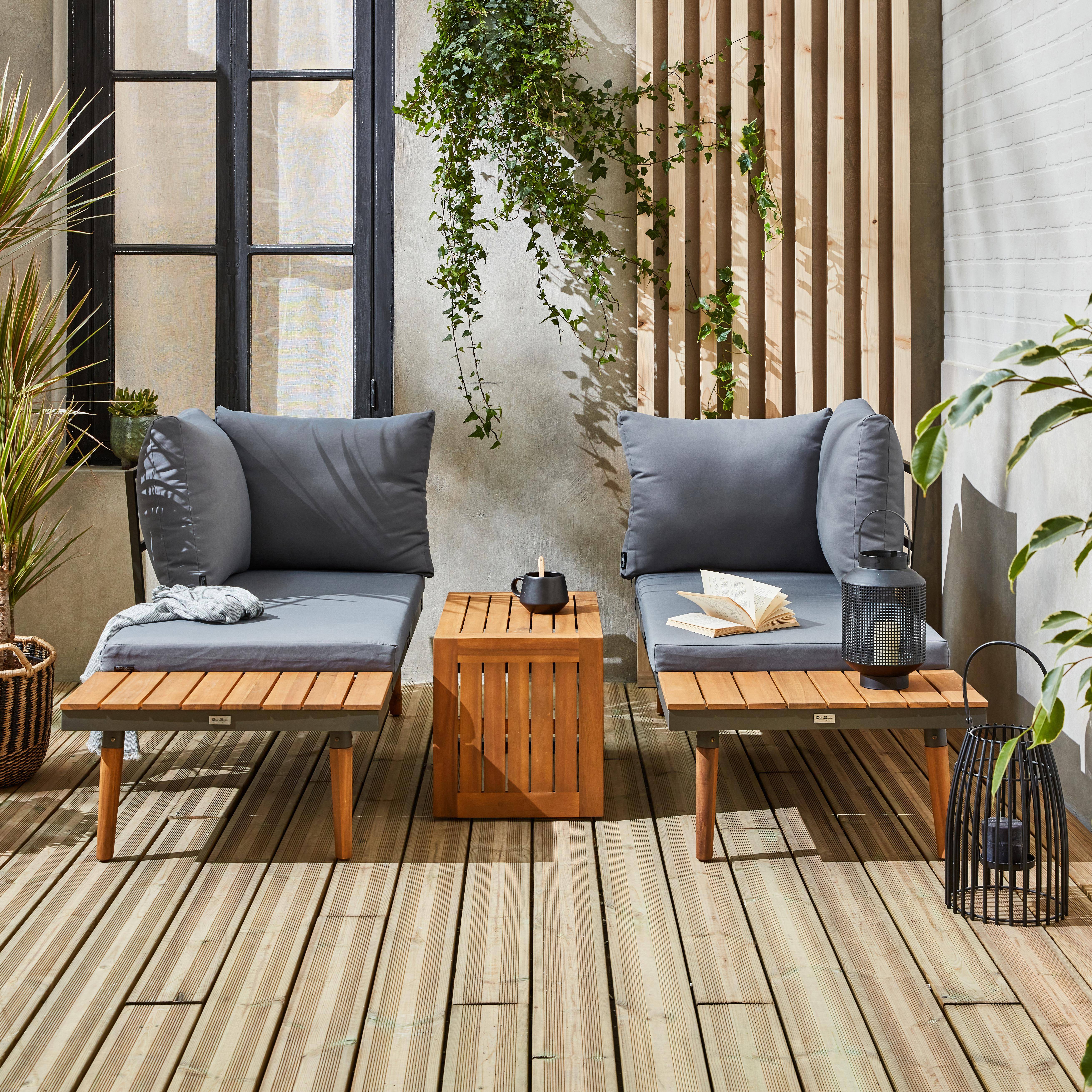 Modulares Gartenmöbelset in Anthrazit und Grau aus Aluminium und Akazienholz, 4-Sitzer, Sao Paulo, 140 x 68 x 65 cm Photo3