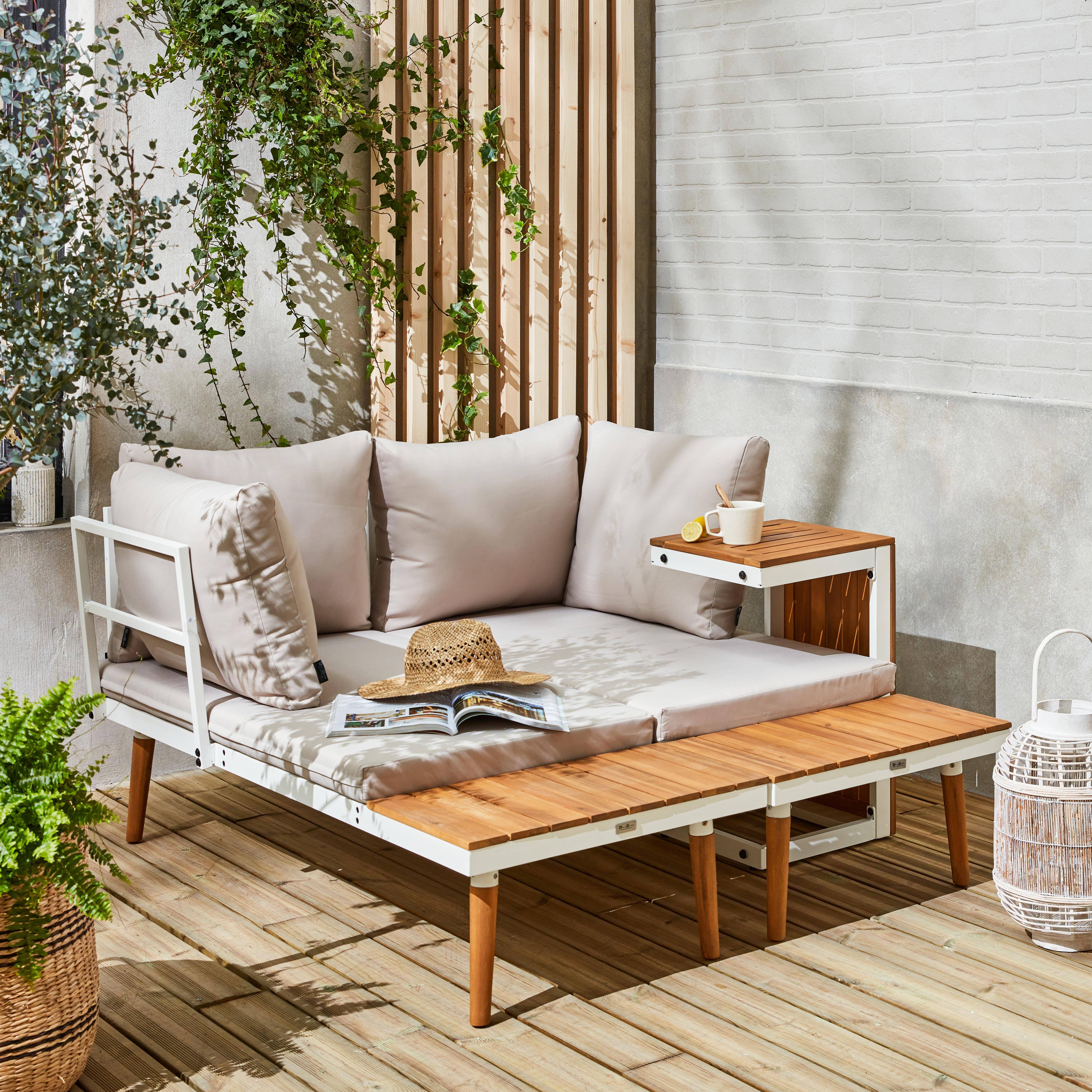 Modulares Gartenmöbelset in Weiß und Beige aus Aluminium und Akazienholz, 4 Sitzplätze, Sao Paulo, 140 x 68 x 65 cm Photo3