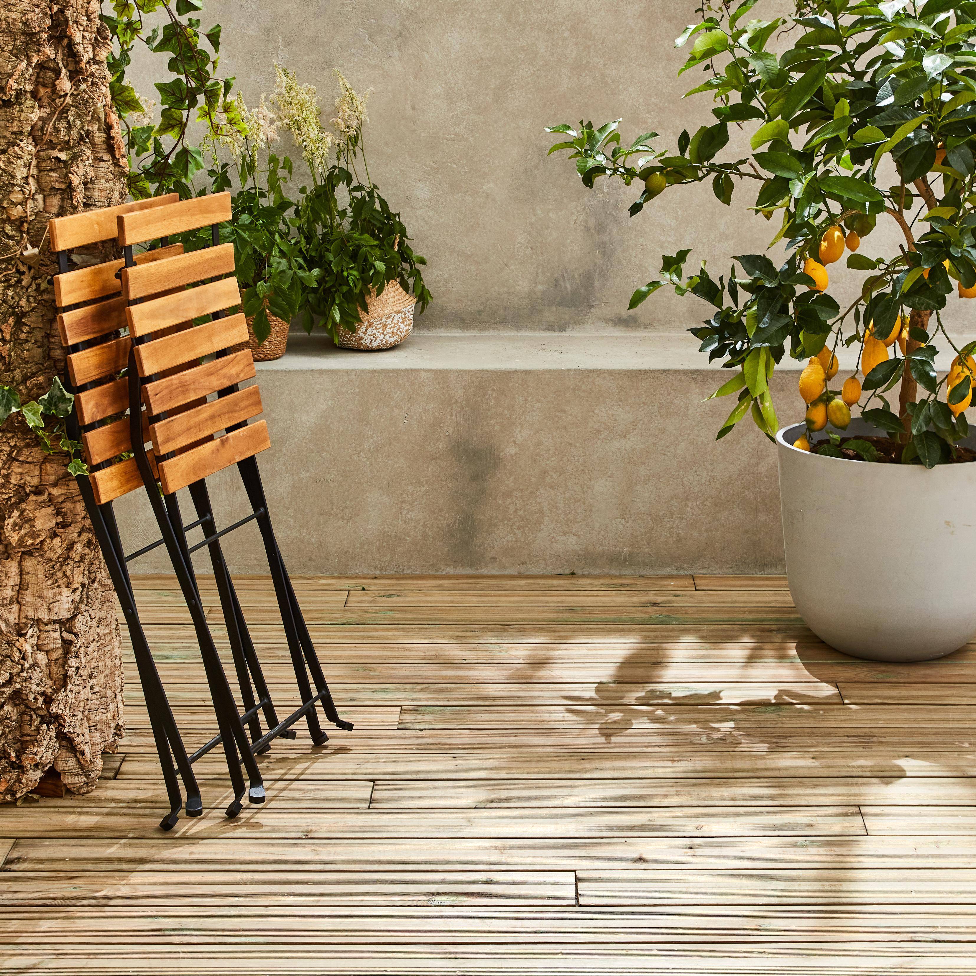 Bistro-Gartentisch aus Holz und Metall, 55 x 54 cm, Klapptisch und Stühle  Photo3