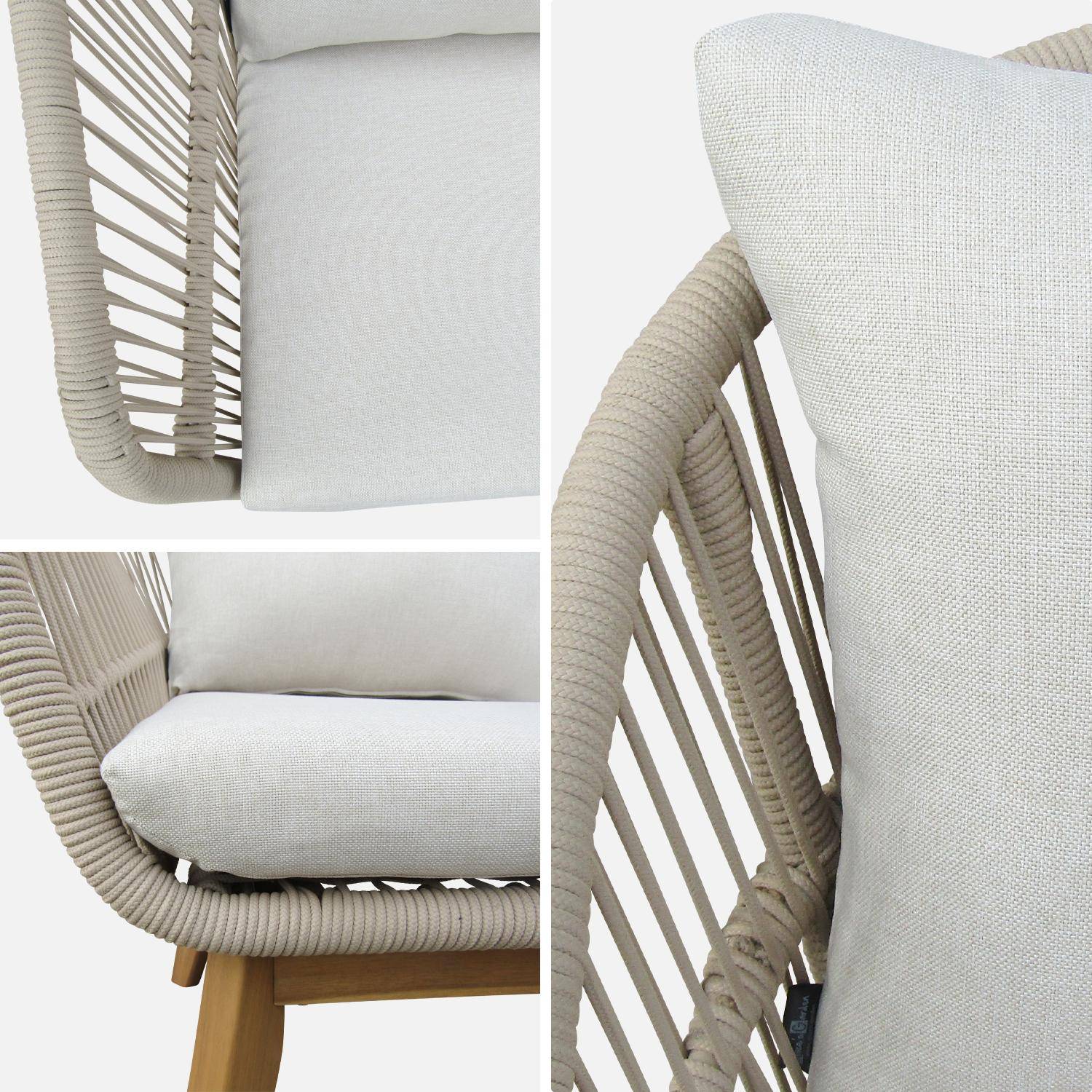 Gartengarnitur 4 Sitze - ROSARIO - aus geflochtenen Seilen, Holz und Aluminium, grau / beige Kissen Photo8