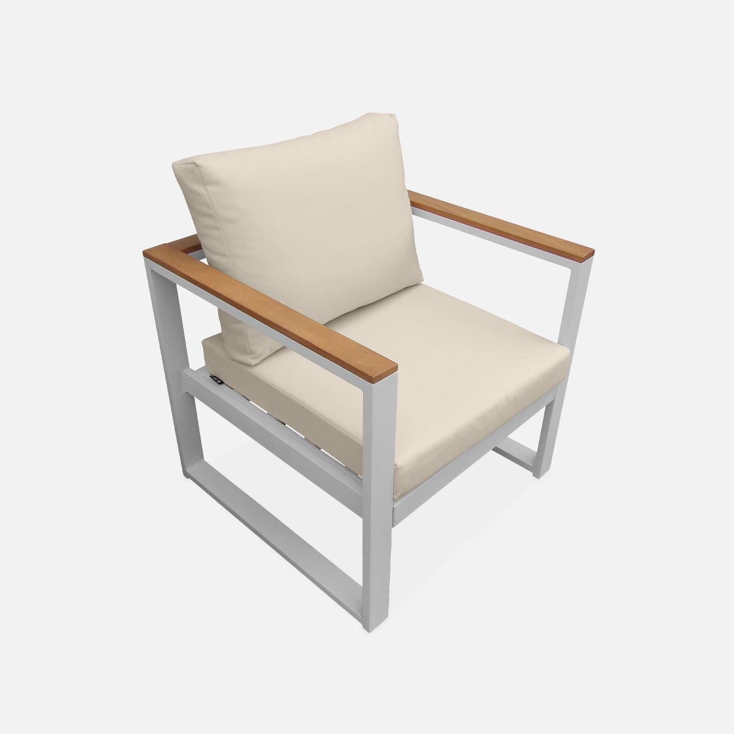 5-Sitze Gartengarnitur aus Aluminium und Eukalyptus - NAZCA - Gestell weiß, Kissen beige Photo5