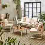 5-Sitze Gartengarnitur aus Aluminium und Eukalyptus - NAZCA - Gestell weiß, Kissen beige Photo1