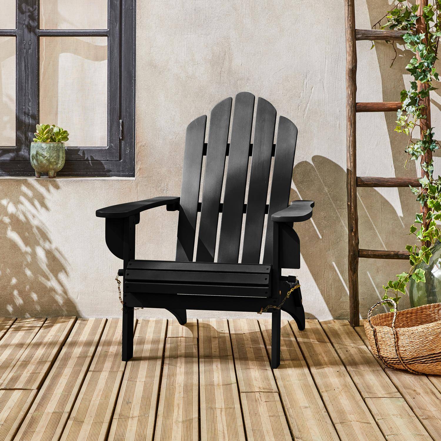 Sillón de jardín de madera - Adirondack Salamanca negro- Eucalipto FSC, silla de patio retro, silla de playa plegable Photo2