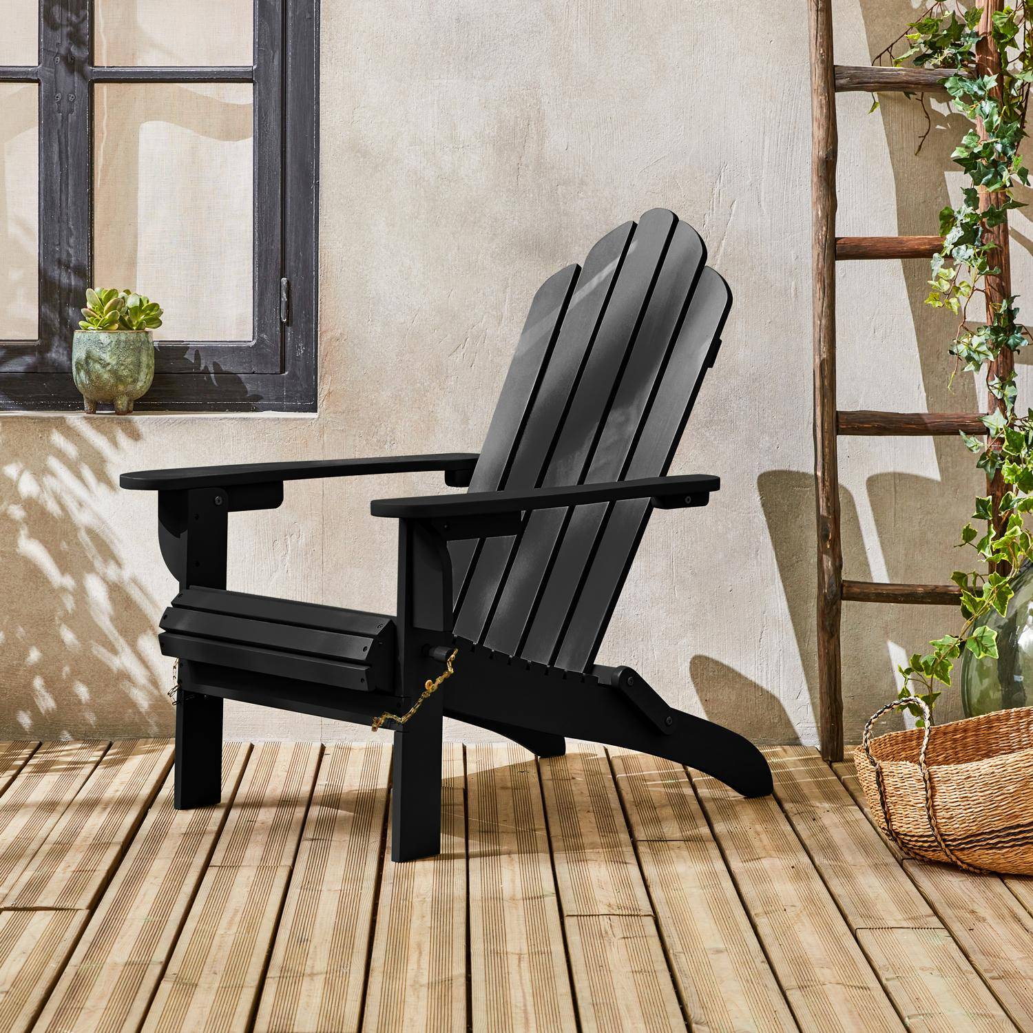 Chaise de jardin en bois - Adirondack Salamanca black- Eucalyptus FSC, chaise de patio rétro, chaise de plage pliante Photo1