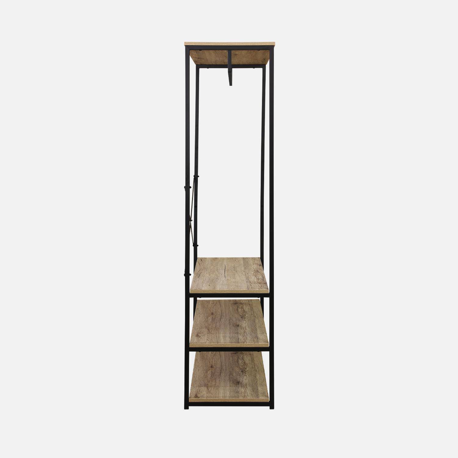 Vestidor, guardarropa, metal negro y decoración de madera, Loft, 3 estantes, una barra de armario L 100 x W 40 x H 167cm Photo5