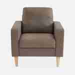 Fauteuil en tissu marron - Bjorn - Canapé 1 place fixe droit pieds bois, fauteuil scandinave   Photo3