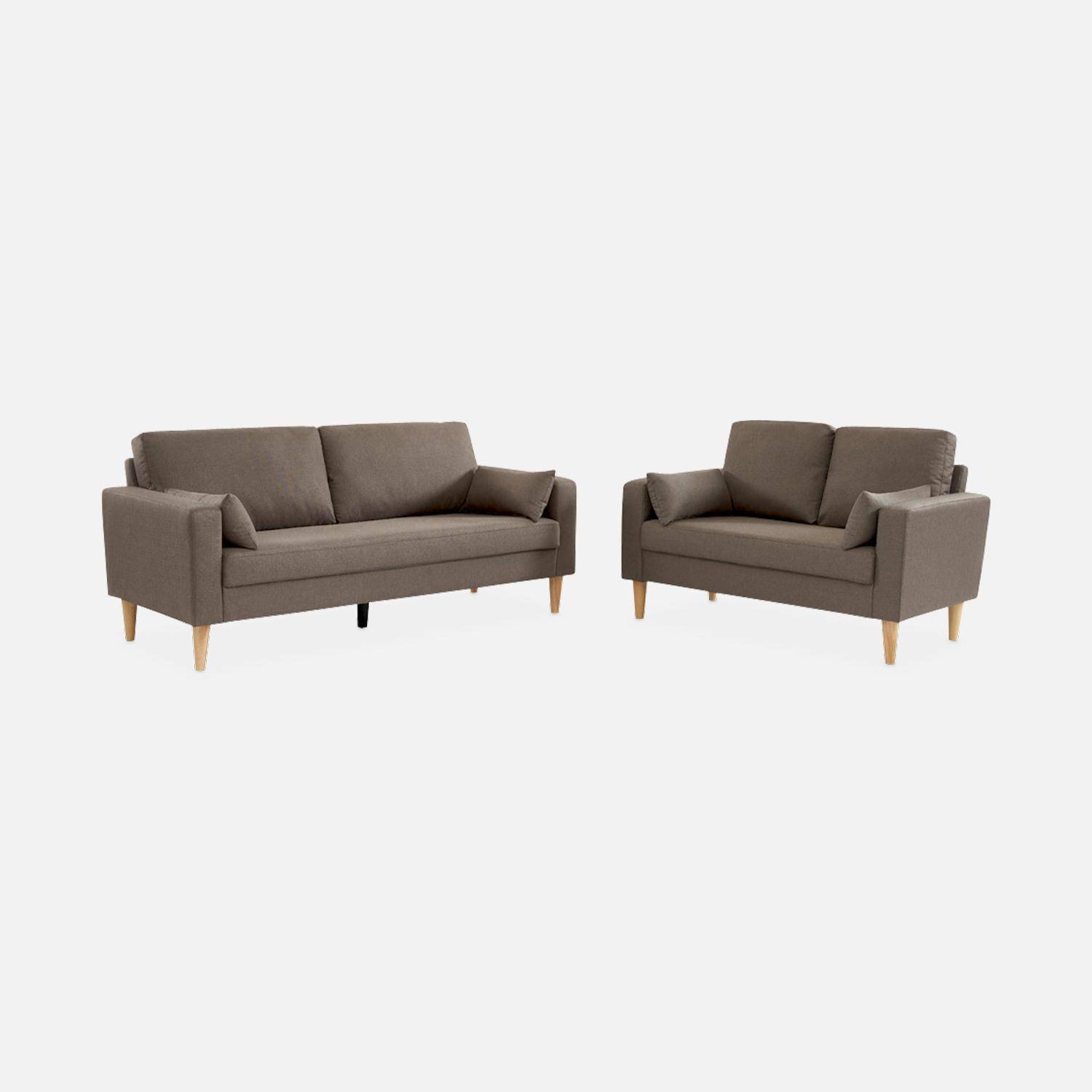 Canapé en tissu marron - Bjorn - Canapé 2 places fixe droit pieds bois, style scandinave   Photo5