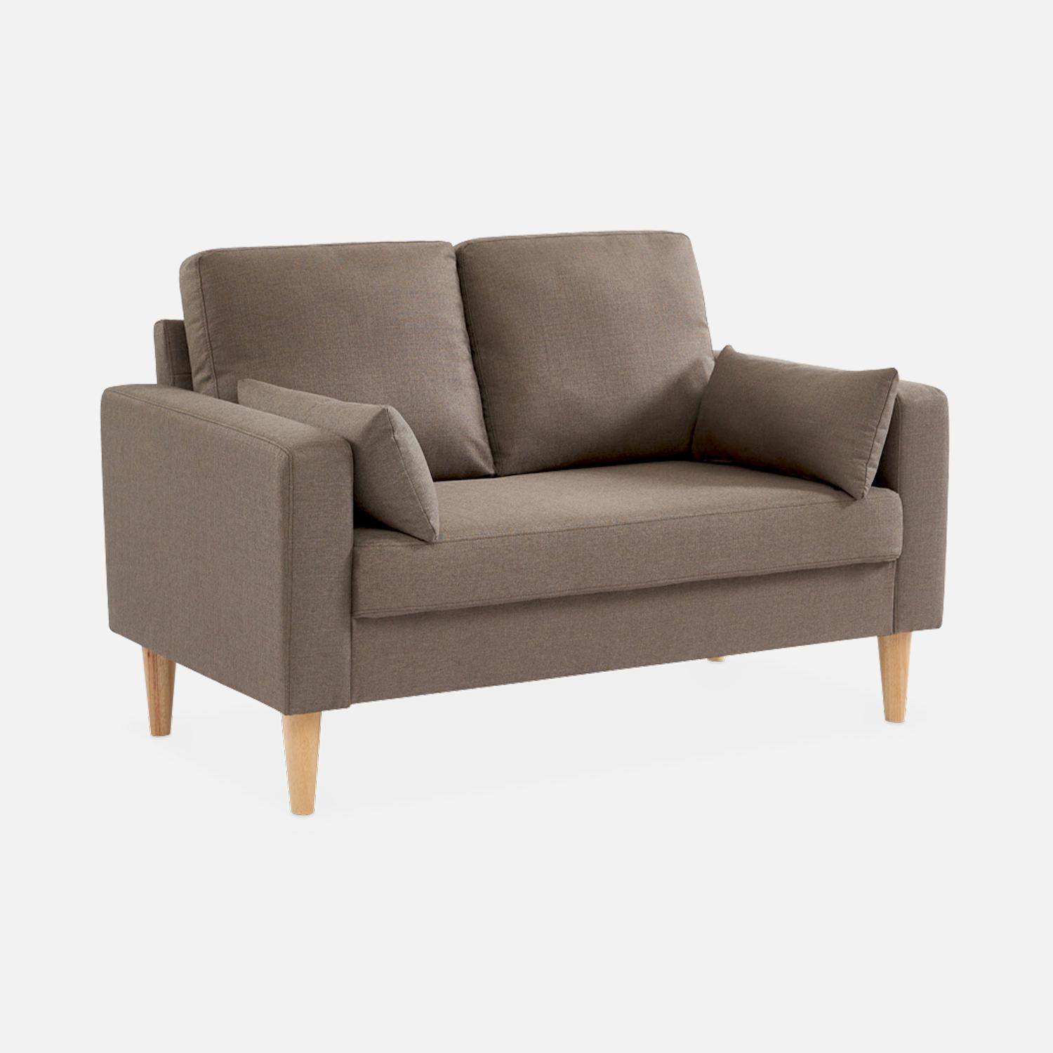 Canapé en tissu marron - Bjorn - Canapé 2 places fixe droit pieds bois, style scandinave   Photo1