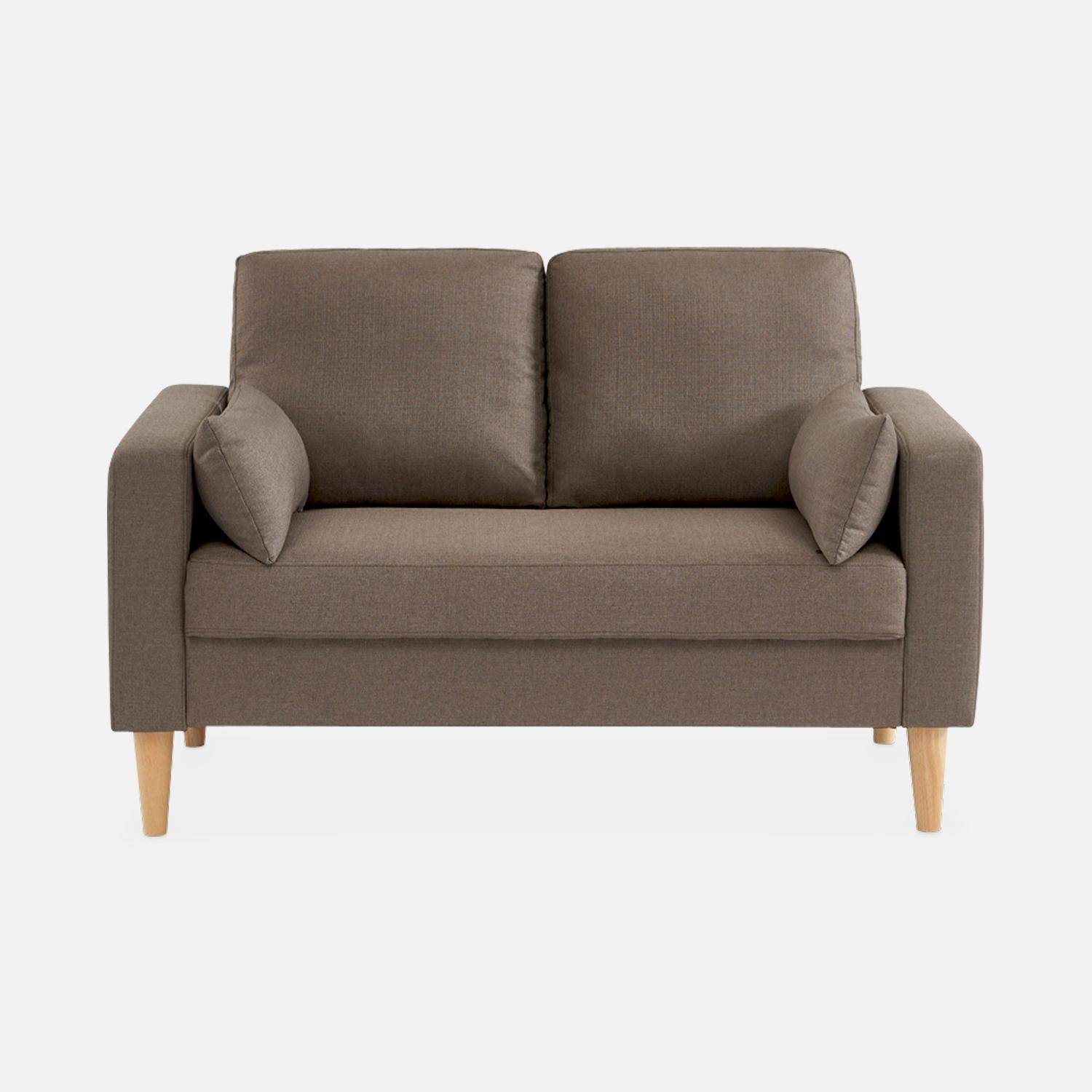 Canapé en tissu marron - Bjorn - Canapé 2 places fixe droit pieds bois, style scandinave   Photo2