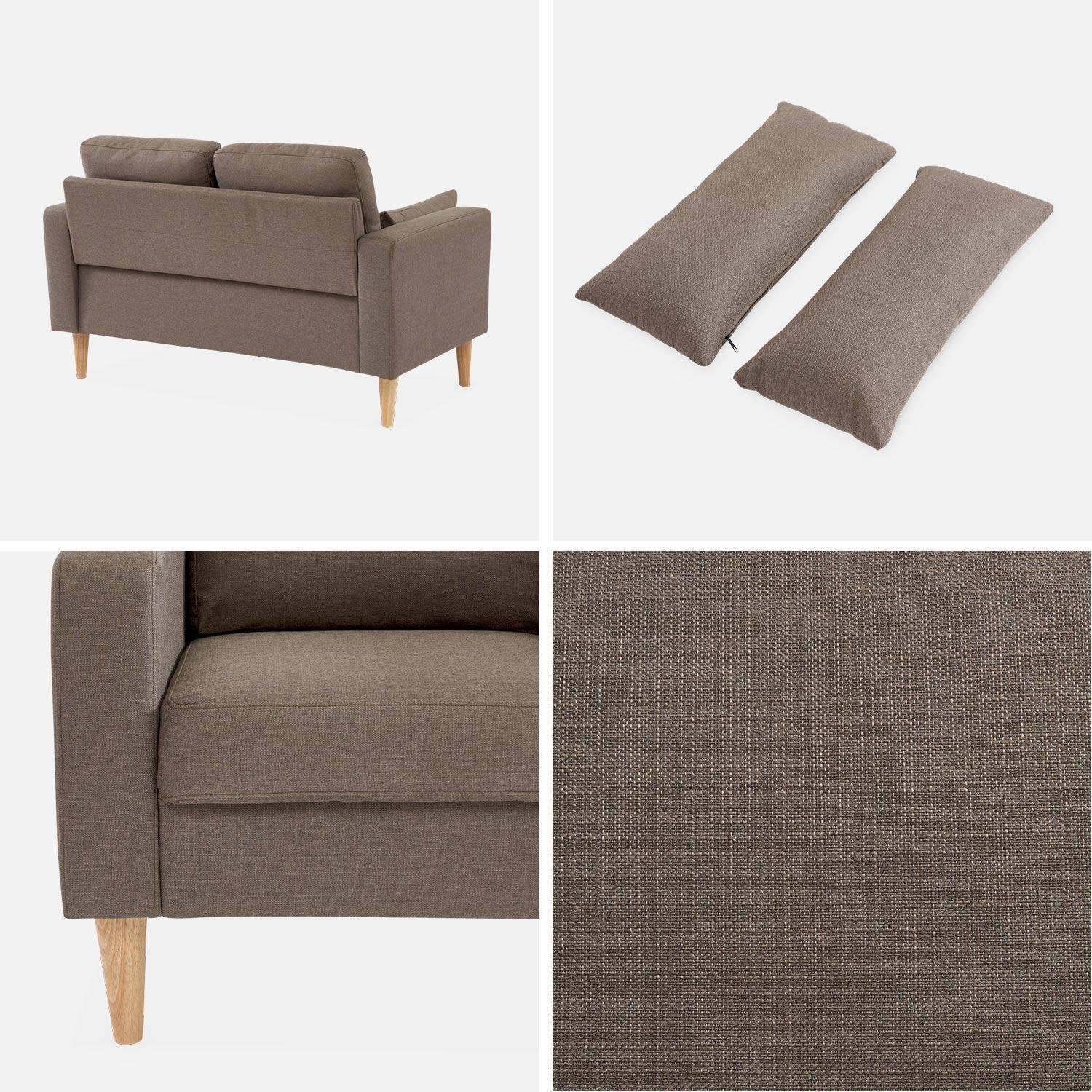Canapé en tissu marron - Bjorn - Canapé 2 places fixe droit pieds bois, style scandinave   Photo4