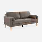 Canapé en tissu marron - Bjorn - Canapé 3 places fixe droit pieds bois, style scandinave   Photo2
